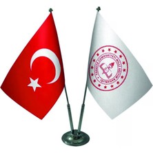 Özel Flama Bayrak Millî Eğitim Bakanlığı Masa Bayrağı ve Türk Bayrağı Saten Kumaş Çiftli Set