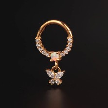 Aida Jewelss %100 Cerrahi Çelik Kelebek Sallantı Opal Zirkon 8mm x 1.2mm Altın Kilitli Halka Piercing