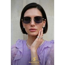 Macerati Jewells Kadın Kare  Siyah  Gold Çerçeveli Ultra Hafif UV400 Filtreli Siyah Güneş Gözlüğü
