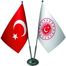 Özel Flama Bayrak Millî Savunma Bakanlığı Masa Bayrağı ve Türk Bayrağı Saten Kumaş Çiftli Set