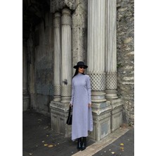 Feifei Boğazlı Kalın Bürümcük Uzun Elbise Gri