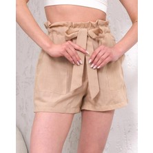 Feifei Kuşaklı Keten Şort Bej S255265