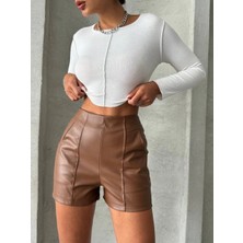 Feifei Parçalı Cepli Deri Şort Taba