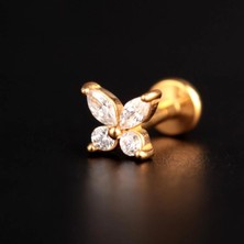 Aida Jewelss %100 Cerrahi Çelik Kelebek Zirkon 6x1.2mm Altın Labret Piercing