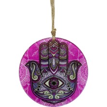 Mixperi Fuşya Cam Hamsa El Duvar Dekoru - 16 cm Dekoratif Mandala Desenli Cam Süs