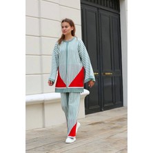 Feifei Çizgili Bisiklet Yaka Triko Takım Mint