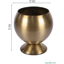 Yapay Çiçek Sitesi Metal Dekoratif Küre Saksı 12 cm Bronz