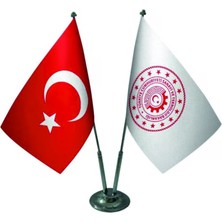 Özel Flama Bayrak Sanayi ve Teknoloji Bakanlığı Masa Bayrağı ve Türk Bayrağı Saten Kumaş Çiftli Set