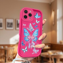 HONTINGA iPhone 16 Pro Max ile Uyumlu Kılıfı Düşüme Önleyici Basitlik Anti Düşme Kamera Korumali Şirin Mavi Kelebek Desen Gül Kırmızı Yumuşak Silikon Telefon Kılıfı Kadın ve Erkek Için Uygundur K8-0084