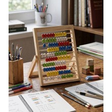 Farbu Oyuncak Ayaklı Ahşap Eğitici Sayı Sayma Abaküsü - Renkli Sayı Boncuklu Eğitici Matematik Oyuncağı