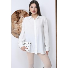 Famoda Kadın Beyaz Oversize Uzun Basic Gömlek