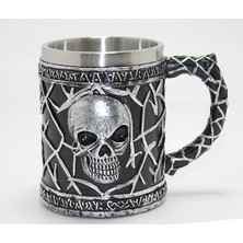 İlk El Grup Gotik Kurukafa 3D Kabartmalı Paslanmaz Çelik Kupa Bardak