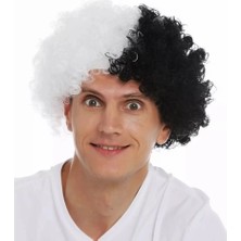 İlk El Grup Siyah Beyaz Kıvırcık Afro Bonus Taraftar Peruğu