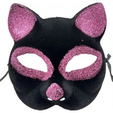 İlk El Grup Siyah Renk Pembe Simli Kedi Maskesi