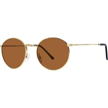 Sanches Unisex Altın Çerçeveli Polarize Yuvarlak Güneş Gözlüğü