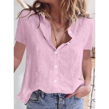 Arben Boutique Kadın Kısa Kollu Basic Keten Gömlek