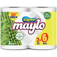 3 Adet Süper Maylo Bambu Katkılı Dev Havlu 2=6 Rulo