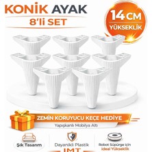 Konik 14 cm Beyaz 8 Adet Mobilya Ayağı Robot Süpürgeye Uyumlu Koltuk Tv Ünitesi Konsol Ayağı