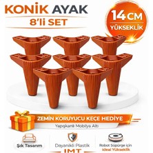 İmt Aksesuar Konik 14 cm Ceviz 8 Adet Mobilya Ayağı Robot Süpürgeye Uyumlu Koltuk Tv Ünitesi Konsol Ayağı