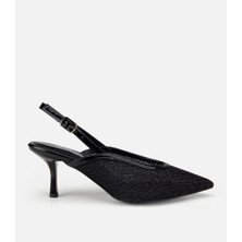 Hotiç 01AYH320800A100 KADIN Siyah File Detaylı Kısa Topuklu Stiletto