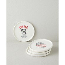 English Home Bistro Seramik 4'lü Pasta Seti 20 cm Kırmızı-Siyah