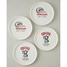 English Home Bistro Seramik 4'lü Pasta Seti 20 cm Kırmızı-Siyah