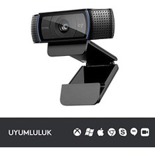 C920 Hd Pro Web Kamerası, 1080P/30 Fps Çözünürlük, Rightlight 2 ile Otomatik Işık Düzeltme, Çift Mikrofonlu Ses, Siyah