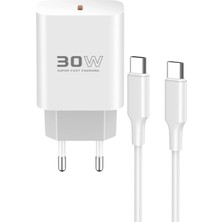 Butik Mey Ithalat®  C87C 30W Type-C Çıkışlı Ekstra DL51 1m Type-C To Type-C Kablolu Pd Şarj Cihazı - Beyaz