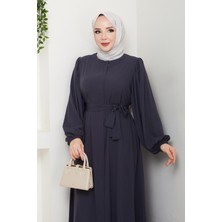 Modamorfo Kolu Lastikli Beli Bağlamalı Fermuarlı Ferace -Antrasit