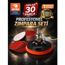 Aym Atmaca Yapı Market 30 Parça Cırt Zımpara Seti Matkap Uyumlu Zımpara Aparatı Taban + Koruyucu Gözlük