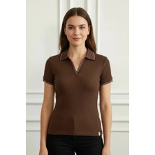 Polo Yaka Kol ve Yakası Biyeli T-Shirt