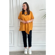 Yuvarlak Yaka Asimetrik Kesim Rahat Kalıp %100 Pamuk Bluz