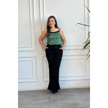 Zebra Desen Dantelli Askılı Bluz