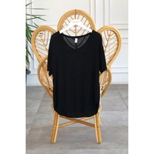 V Yaka Etek Ucu Oval Basic T-Shirt
