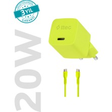 Ttec Smartcharger Gan 20W Pd Seyahat Hızlı Şarj Aleti + Usb-C - Usb-C 3A Kablo Neon Sarı 2SCG20CN