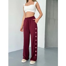 Modaurul Osy Modal Yumuşak Dokulu Kumaş Nakış Işlemeli Rahat Bol Paça Eşofman Pantalon - Bordo