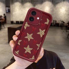 Ucuc iPhone 16 Uyumlu Darbeye Dayanıklı Kamera Korumalı Bordo Silikon Baskı Desenli Kılıf