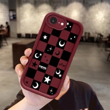Ucuc iPhone 16E Uyumlu Darbeye Dayanıklı Kamera Korumalı Bordo Silikon Baskı Desenli Kılıf