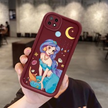 Ucuc Realme C21 Uyumlu Darbeye Dayanıklı Kamera Korumalı Bordo Silikon Baskı Desenli Kılıf