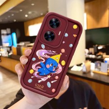 Ucuc Realme C55 Uyumlu Darbeye Dayanıklı Kamera Korumalı Bordo Silikon Baskı Desenli Kılıf