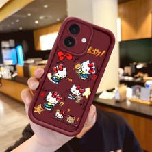 Ucuc iPhone 16 Uyumlu Darbeye Dayanıklı Kamera Korumalı Bordo Silikon Baskı Desenli Kılıf