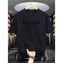 Unisex Oversize Baskılı Pamuklu Bisiklet Yaka Kısa Kollu Siyah T-Shirt Milano Full Siyah