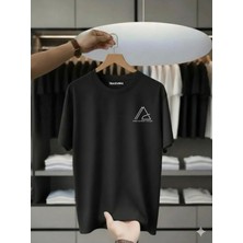 Unisex Oversize Baskılı Pamuklu Bisiklet Yaka Kısa Kollu Siyah T-Shirt Küçük Üçgen