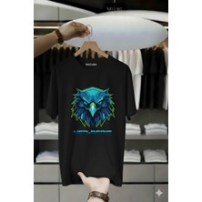 Unisex Oversize Baskılı Pamuklu Bisiklet Yaka Kısa Kollu Siyah T-Shirt Ned-Rerıe
