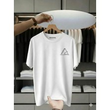 Unisex Oversize Baskılı Pamuklu Bisiklet Yaka Kısa Kollu Beyaz T-Shirt Küçük Üçgen