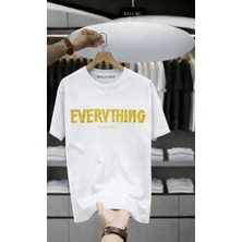 Unisex Oversize Baskılı Pamuklu Bisiklet Yaka Kısa Kollu Beyaz T-Shirt Everything