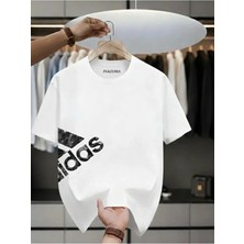 Unisex Oversize Baskılı Pamuklu Bisiklet Yaka Kısa Kollu Beyaz T-Shirt Didas