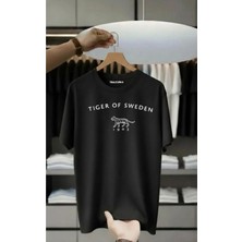 Unisex Oversize Baskılı Pamuklu Bisiklet Yaka Kısa Kollu Siyah T-Shirt Tıger Of Sweden