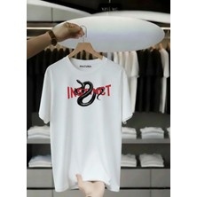 Unisex Oversize Baskılı Pamuklu Bisiklet Yaka Kısa Kollu Beyaz T-Shirt Instınct