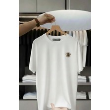 Unisex Oversize Baskılı Pamuklu Bisiklet Yaka Kısa Kollu Beyaz T-Shirt Küçük Arı